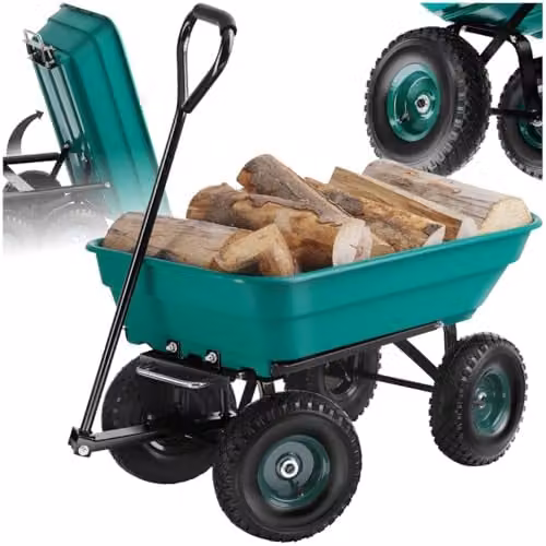 tectake Garden Cart with 52L Tilting Function and Steel Frame in Green, 120 kg Capacity – 1