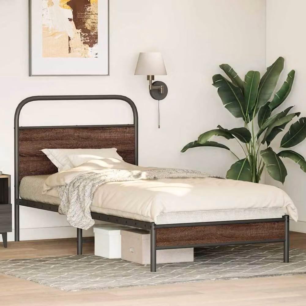 Berkfield Home Elegant Bed Frame in Brown Oak, W/D/H: 90 x 200 x 207 cm – 2
