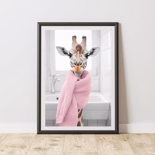 60 Second Makeover Giraffe Pink Towel Animal Print Paper Poster, A3