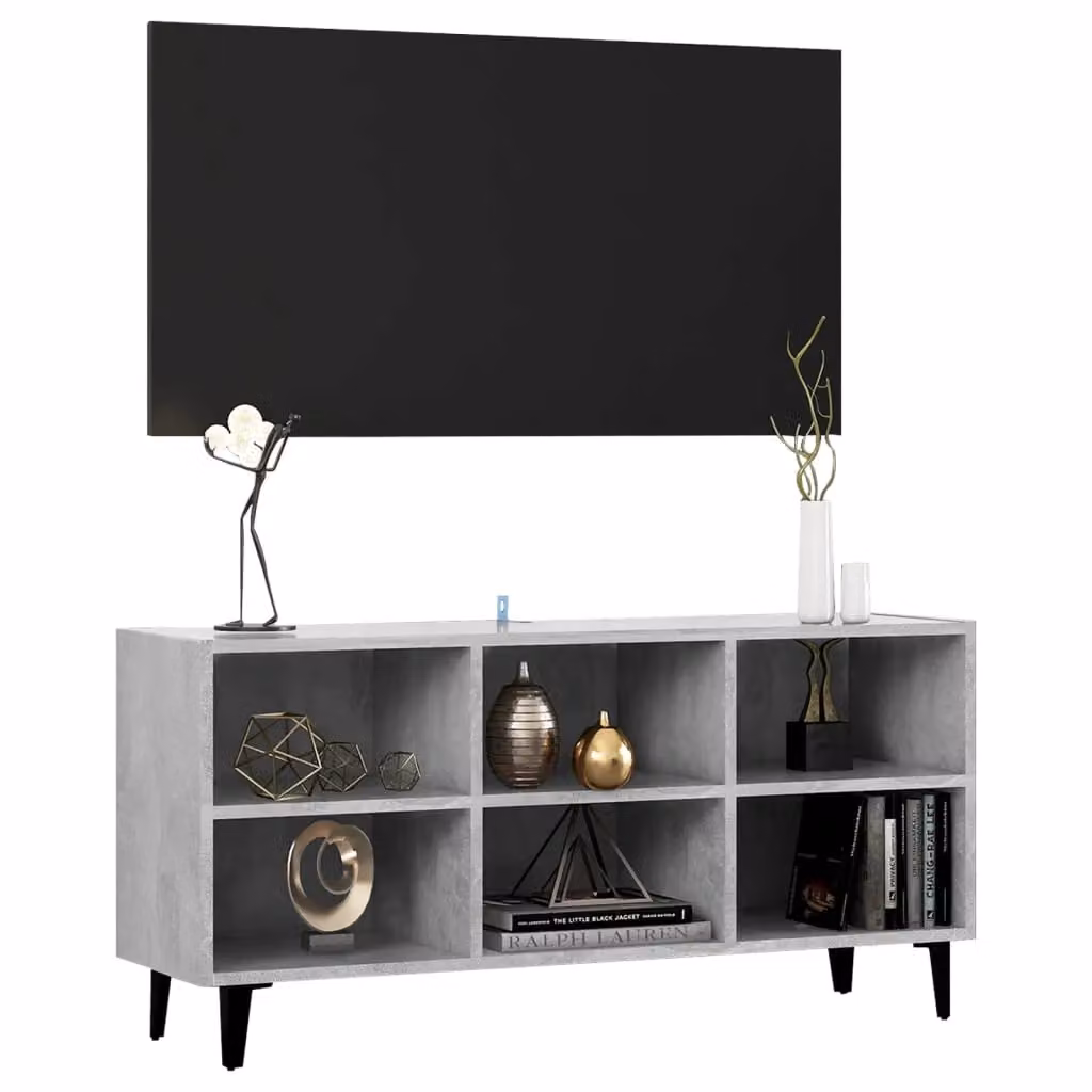 Berkfield Home Industrial TV Cabinet with Metal Legs in Concrete Grey, W: 103.5 cm, D: 30 cm, H: 50 cm – 3