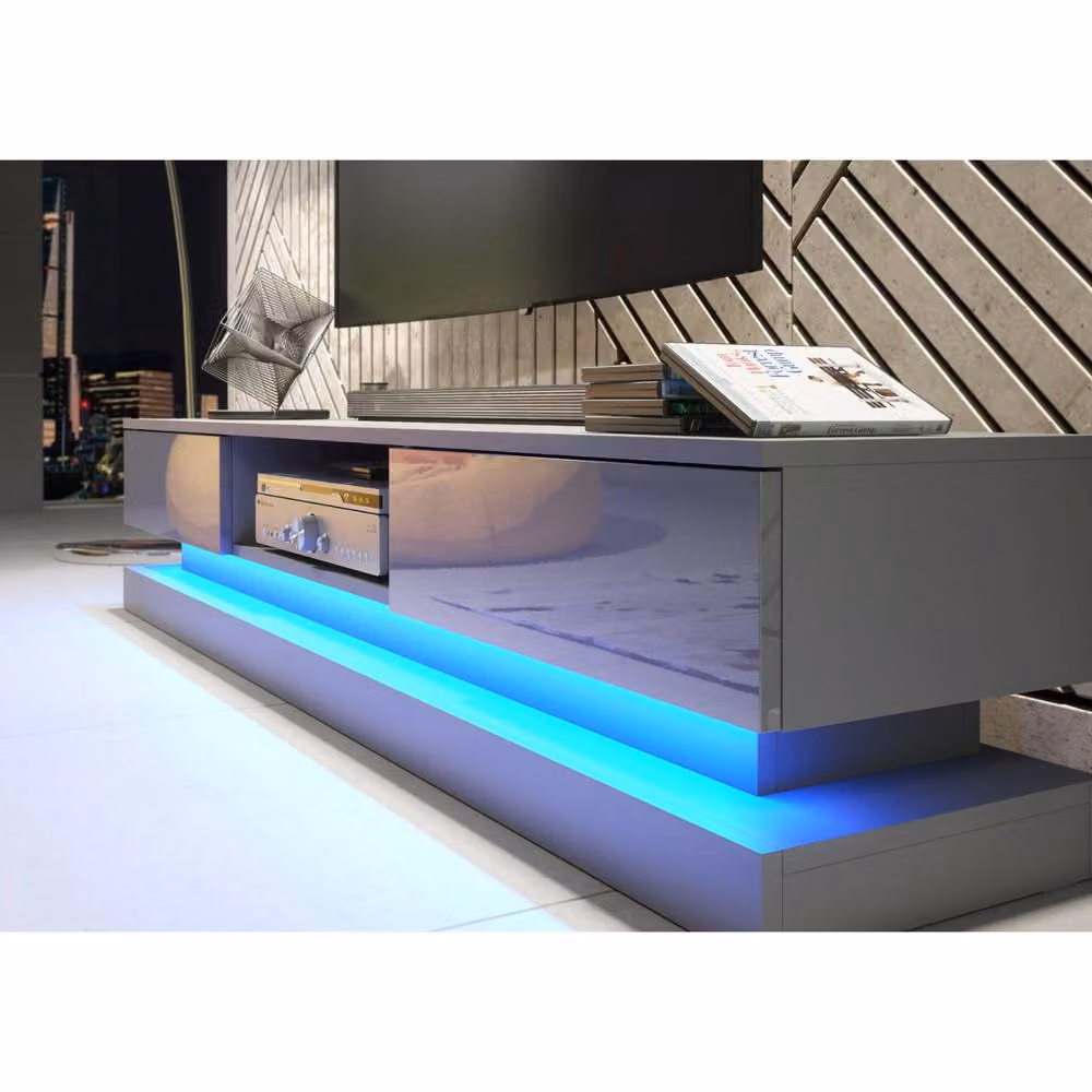Mex Furniture LTD Bloom TV Unit in Dark Grey with Glossy Doors and LED Lights, W: 180 cm, H: 36 cm, D: 35 cm – 3