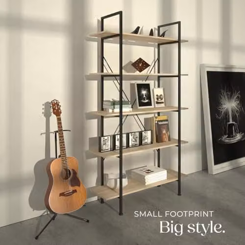 tectake Glasgow Industrial Ladder Shelf with 5 Shelves in Brown, H 179.5 x W 106.0 x D 34.5 cm – 5