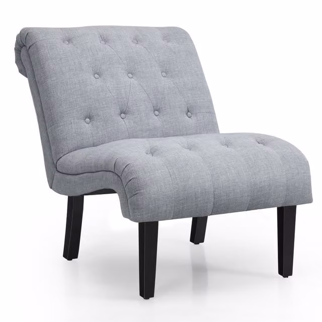 Costway Modern Grey Armless Accent Chair in Plain Linen Fabric