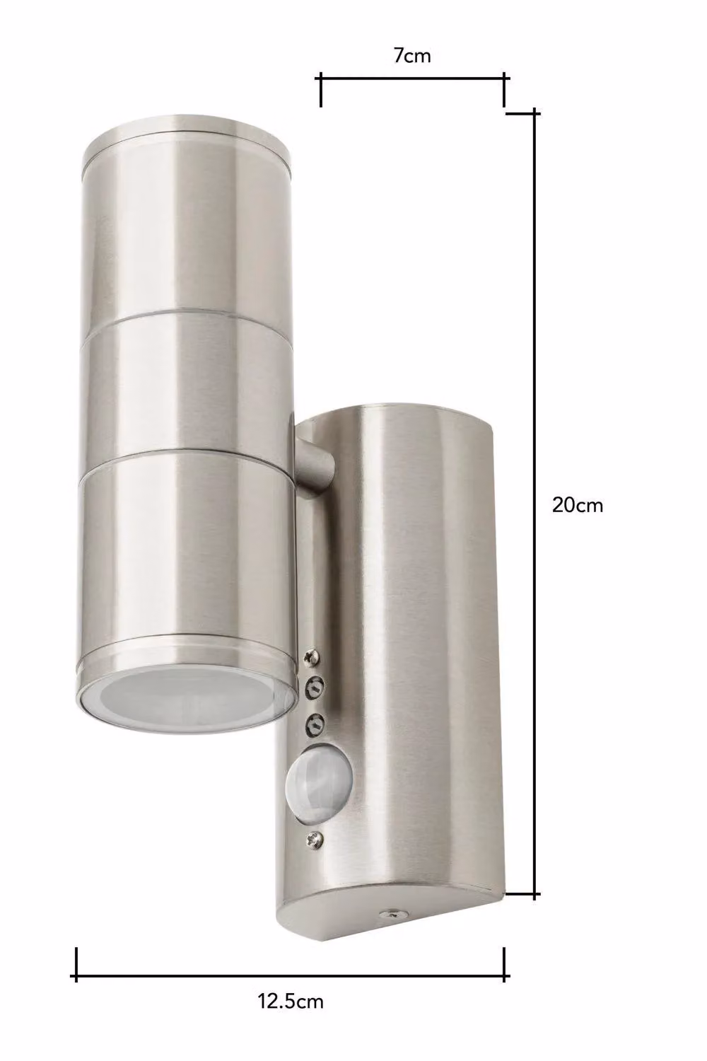 BHS Lighting Modern Up and Down Outdoor Wall Light with Motion Sensor in Metallic Silver Stainless Steel – 3