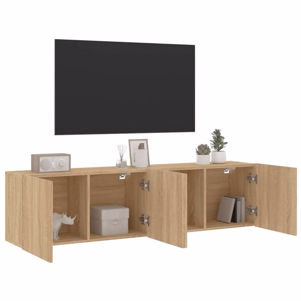 Berkfield Home Wall-mounted TV Cabinets, 2 Piece Set in Sonoma Light Oak, W/D/H: 80 x 30 x 41 cm – 3