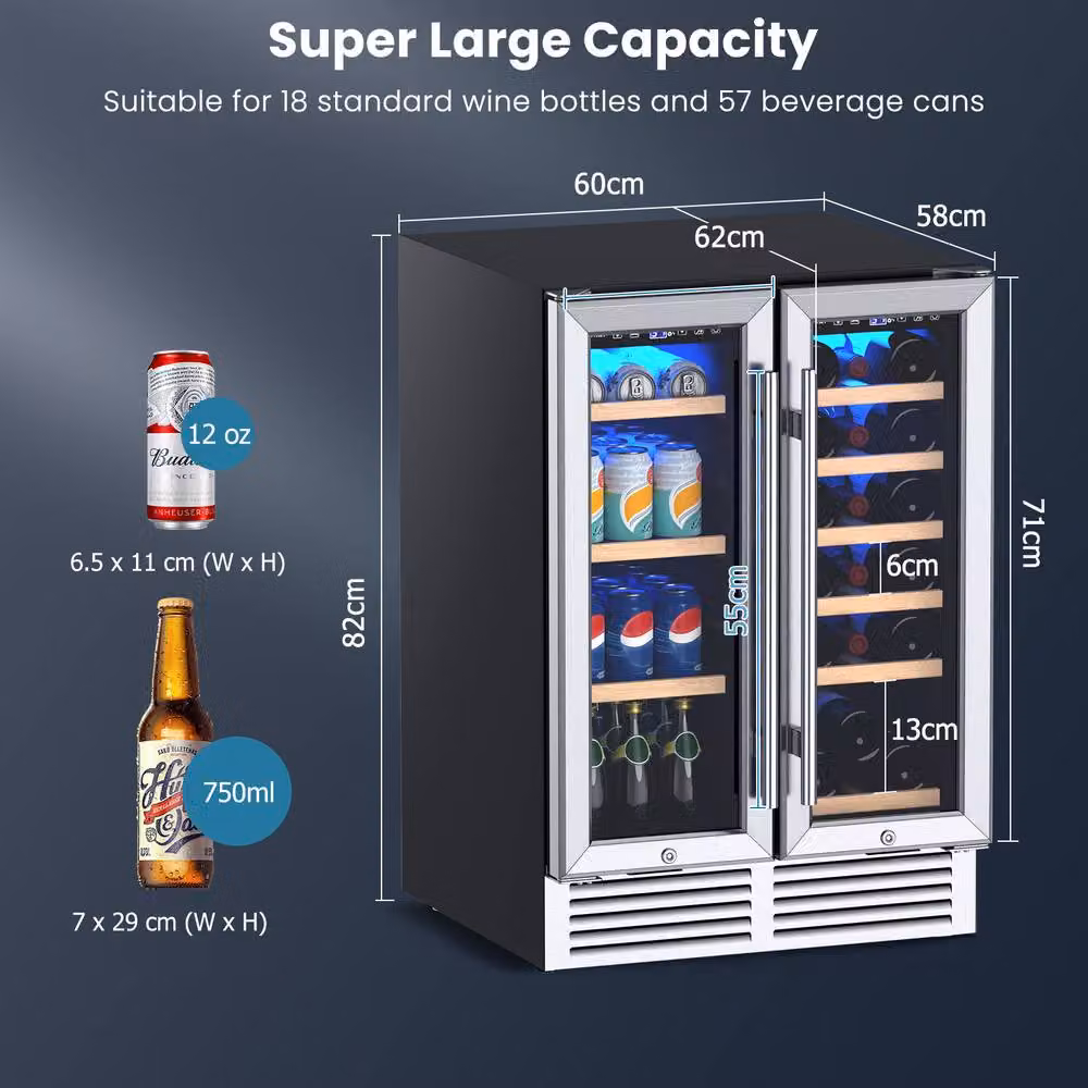 Costway 2-in-1 Multicolour Wine and Beverage Refrigerator with Dual Zone Cooling and Safety Lock – 2