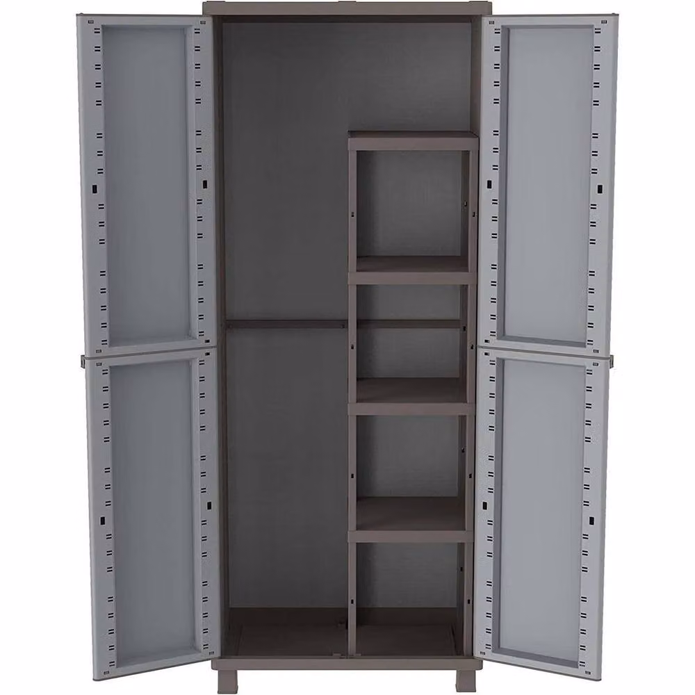 FORGEVIO Grey 2 Door Freestanding Cabinet with Broom Holder and Internal Shelving – 2