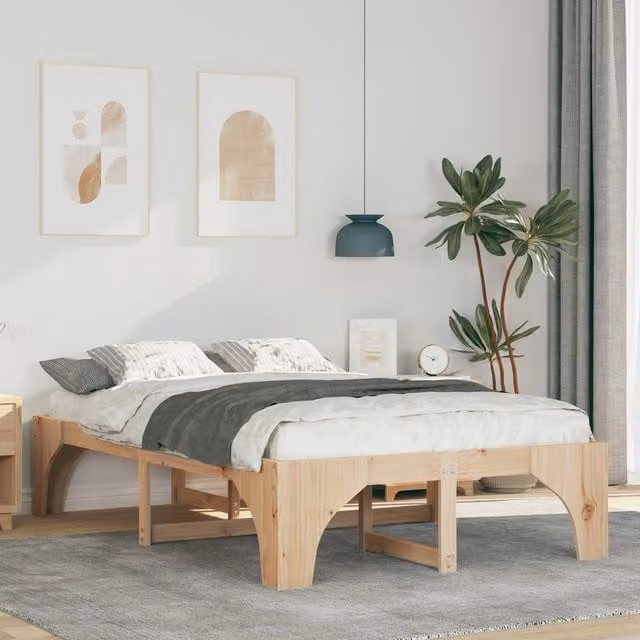 Berkfield Home Floor Bed Frame with Storage in Brown Pine Wood, W/D/H: 120 x 190 cm