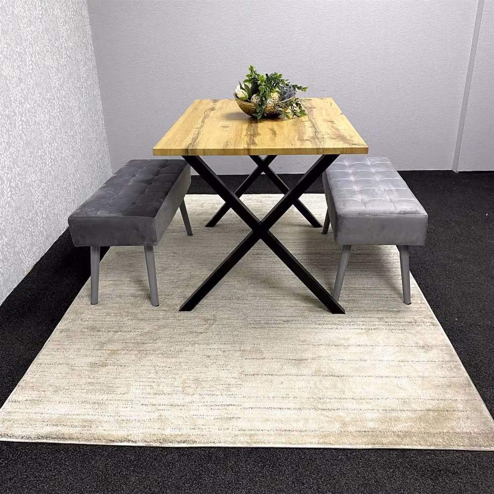 KOSY KOALA Brown Wooden Rectangular Dining Table with 2 Grey Velvet Padded Benches – 2