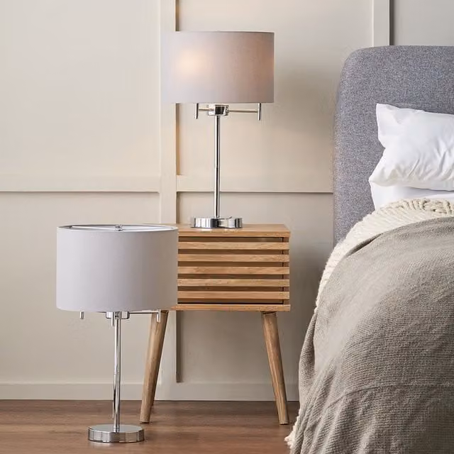 Pacific Lifestyle Set of 2 Plaza Adjustable Metal Table Lamps in Grey and Silver