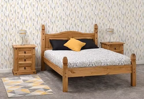Seconique Corona Double Low End Bed in Waxed Pine, W/D/H: 140 x 200 x 76.7 cm