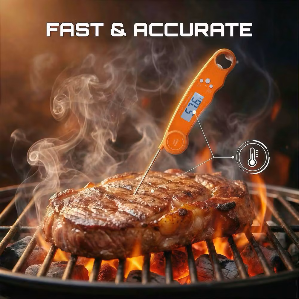 Alivio BBQ Digital Meat Thermometer with Instant LCD Display and Bottle Opener in Orange – 2