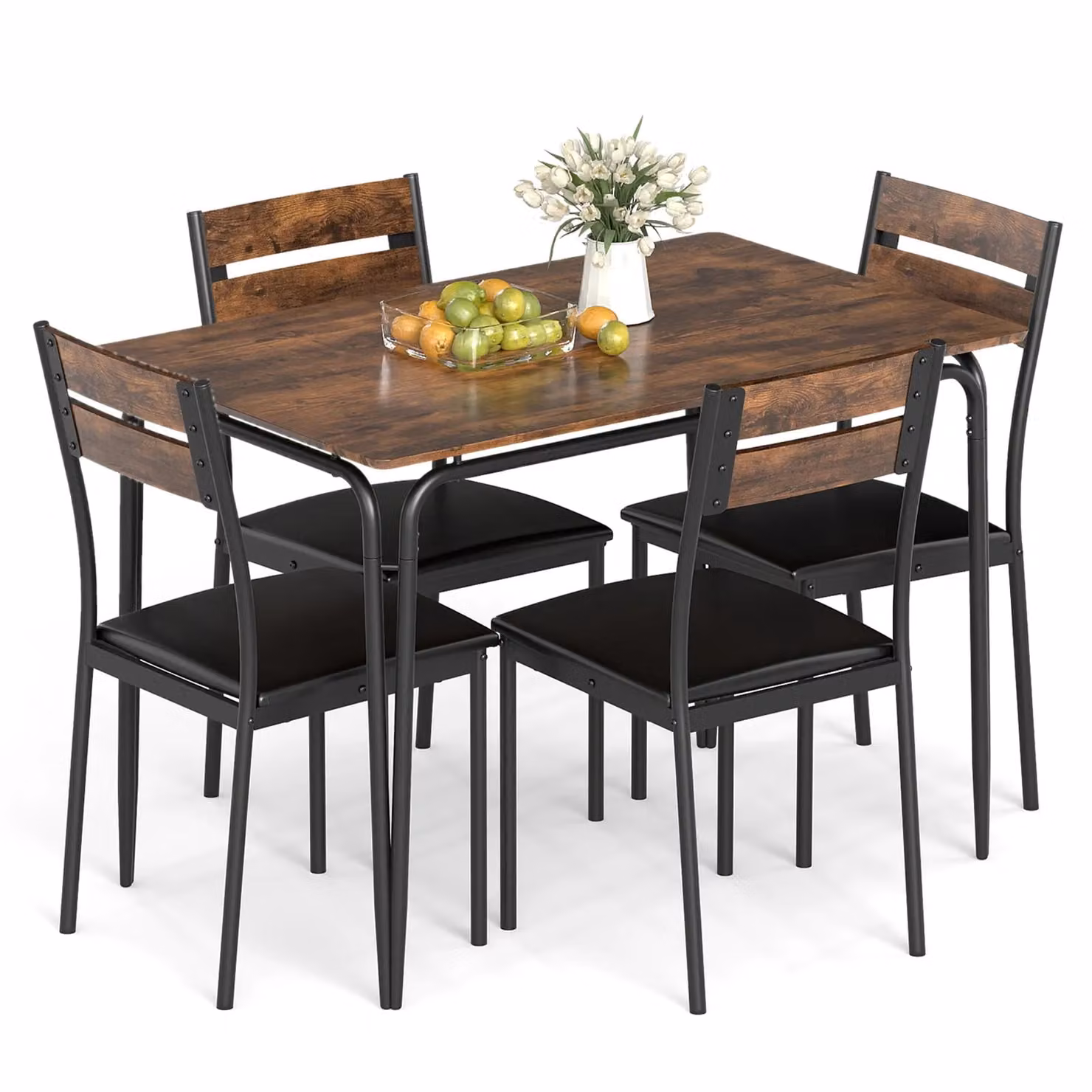 Costway 5-Piece Rectangular Dining Table and 4 Armless Chairs Set in Brown – 6