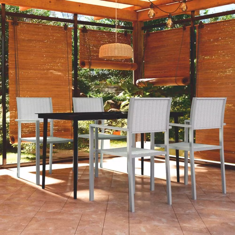 Berkfield Home 5 Piece Modern Garden Dining Set in White – 2