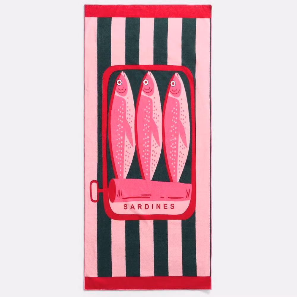 OHS Striped Sardine Print Microfibre Beach Towel, Pink and Green, W: 71 cm, L: 152 cm – 5