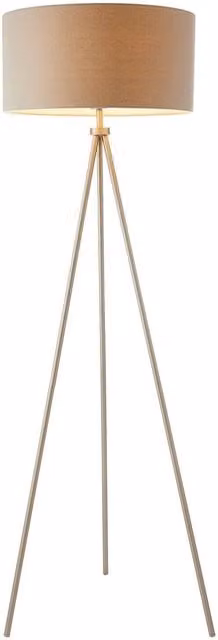 Loops Sleek Tripod Floor Lamp in Matt Nickel with Grey Fabric Shade – 1