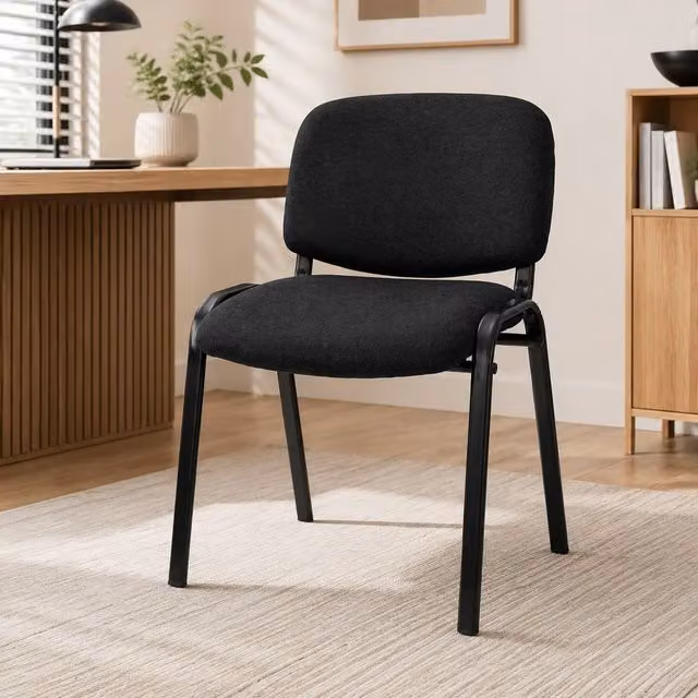 STILVORA Stackable Office Chair with Curved Backrest in Black Polyester Fabric – 1