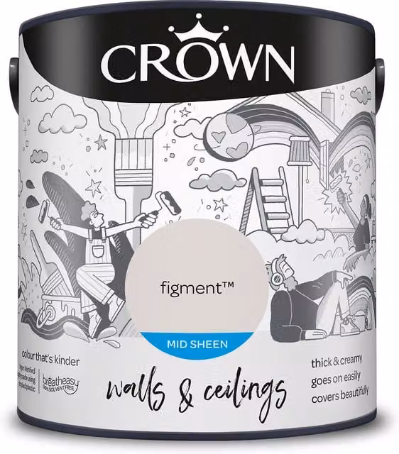 Crown Figment Mid Sheen Emulsion Walls and Ceilings Paint, 2.5l