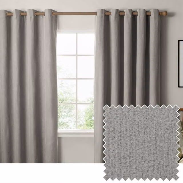 Furn Grey Blackout Textured Woven Eyelet Curtain Pair, Width: 229 cm, Drop: 137 cm