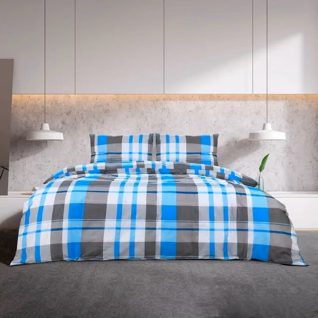 Berkfield Home Elegant Cotton Duvet Cover and Pillowcase Set in Blue and Grey, 200 x 200 cm