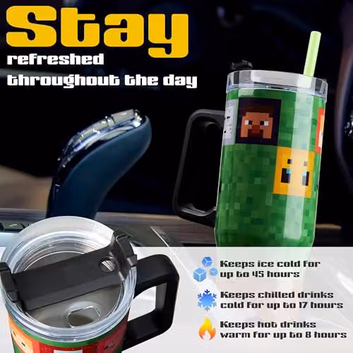 Minecraft Insulated Travel Mug with Straw and Handle, 940ml, Multicolour – 6