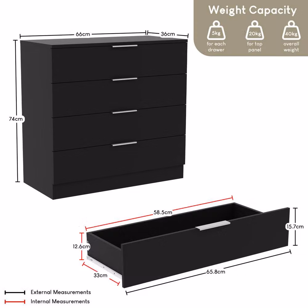 Vida Designs Trega 4 Drawer Chest of Drawers in Black – 2