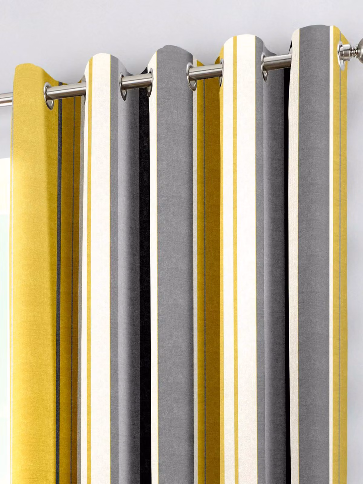Fusion Whitworth Stripe Fully Lined 100% Cotton Eyelet Curtains in Yellow, Width: 168 cm, Drop: 183 cm – 2
