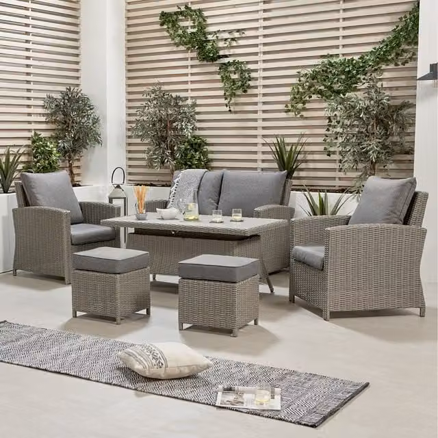 Pacific Lifestyle 6 Seater Modern Rattan Outdoor Garden Set in Grey