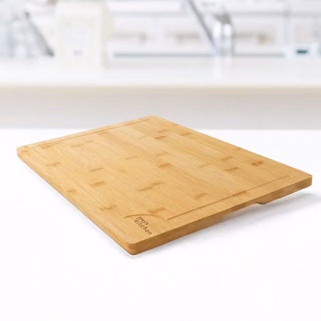 Joejis Square Bamboo Chopping Board with Handle and Groove in Beige and Yellow