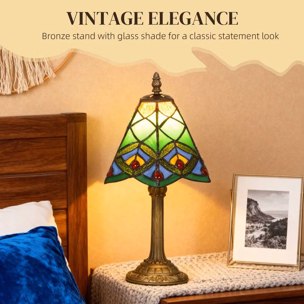 Wyld Haus Mamavi Tiffany Style Table Lamp in Green and Amber with Bronze Tone Base – 5