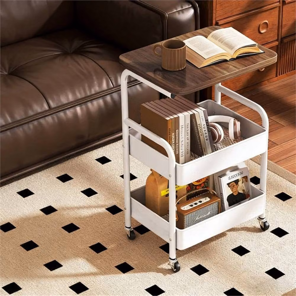 EONLION White 3 Tier Metal Rolling Storage Trolley with Table Top – 2