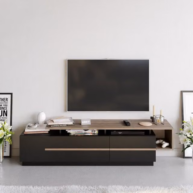 Decorotika Pilar Modern Matt TV Unit in Black and Brown Wood