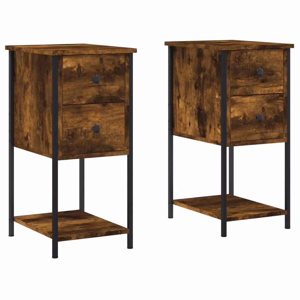 Berkfield Home Set of 2 Bedside Cabinets in Smoked Oak Brown, W/D/H: 32 x 42 x 70 cm – 2
