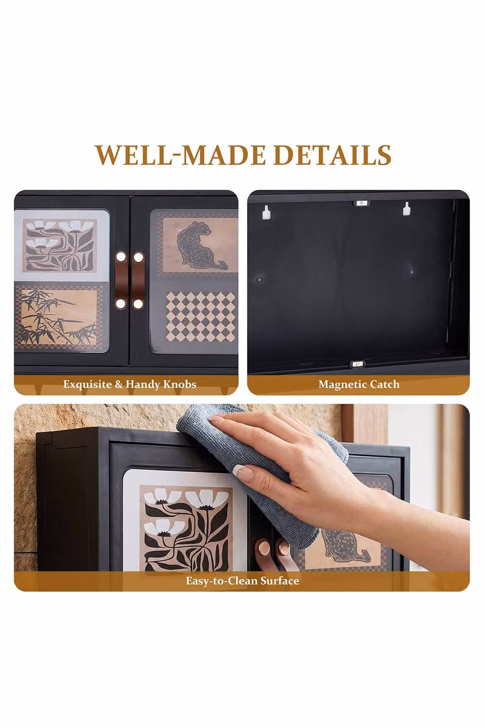 Garden Sanctuary Mid-Century Wall-Mounted Bathroom and Kitchen Storage Cabinet with Hinged Doors in Black – 3