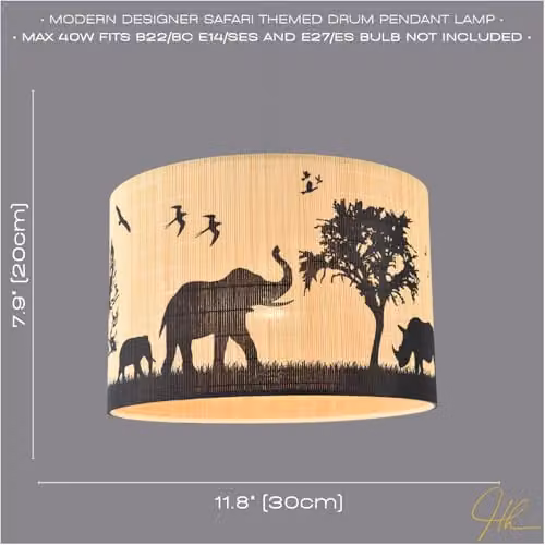 Happy Homewares Modern Safari Bamboo Cylinder Pendant Light Shade in Brown, Black and Beige, W: 30 cm, H: 20 cm – 2