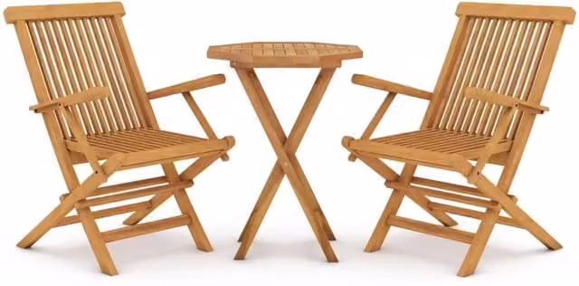 Berkfield Home 3 Piece Round Teak Wood Garden Dining Set in Brown