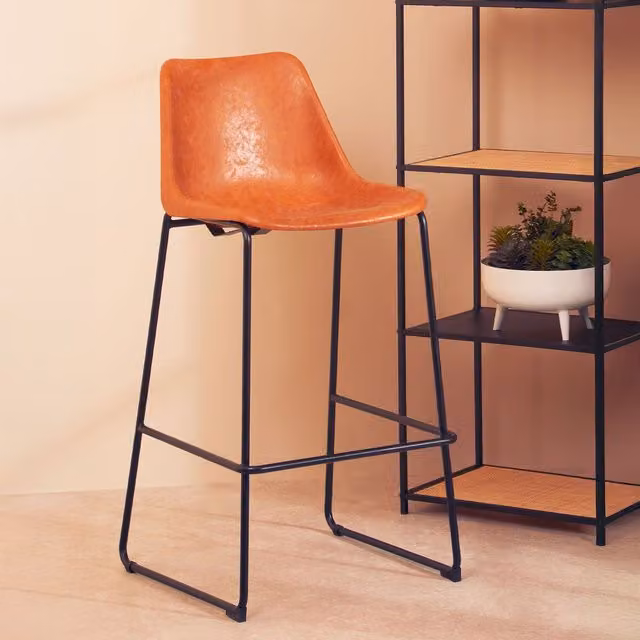 Orsina Orange Synthetic Leather Bar Stool with Black Metal Legs – 2