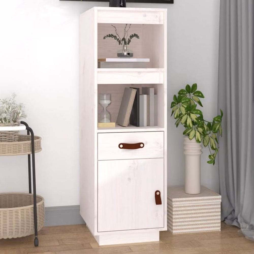 Berkfield Home White Solid Wood Pine Highboard, W: 34 cm, D: 40 cm, H: 108.5 cm – 2