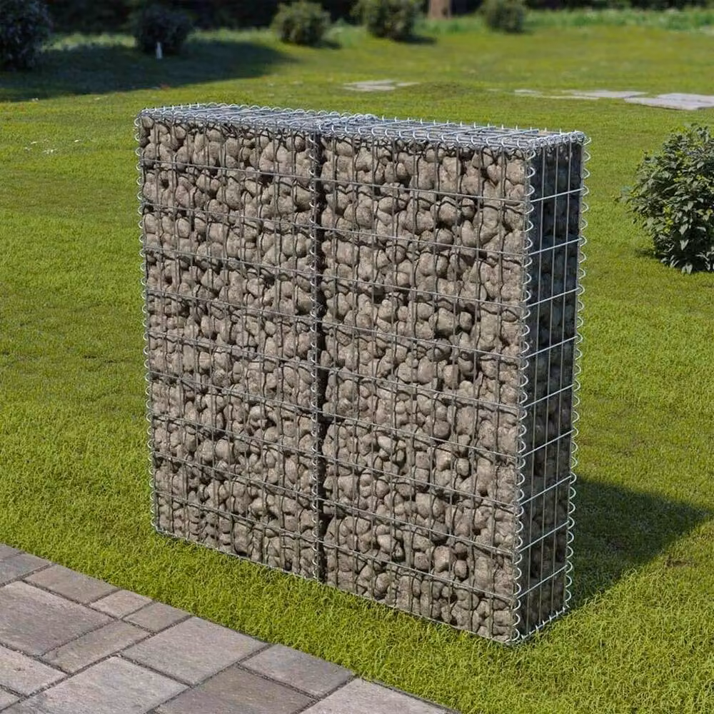 Kelvenix Silver Galvanised Steel Gabion Basket Cage, W: 100 cm, D: 80 cm, H: 30 cm – 2