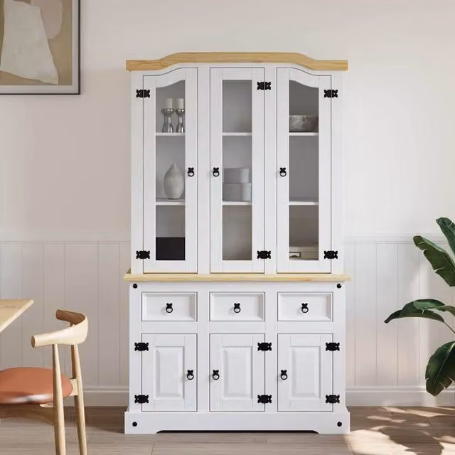 Berkfield Home Corona Highboard in White Solid Mexican Pine, W/D/H: 112 x 43 x 196 cm