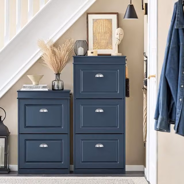 SoBuy Modern Blue Freestanding Shoe Organiser Unit with Pull-Out Rack and Internal Drawers
