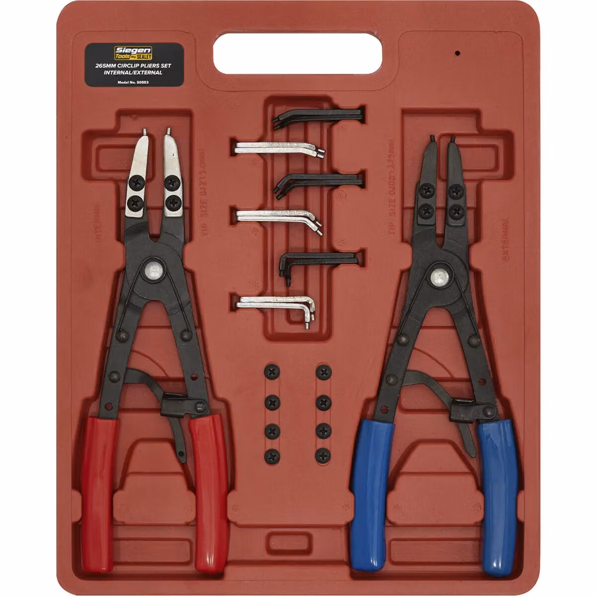 Loops Multicolour Circlip Pliers Set with Interchangeable Internal and External Tips and PVC Grip, 265mm – 3