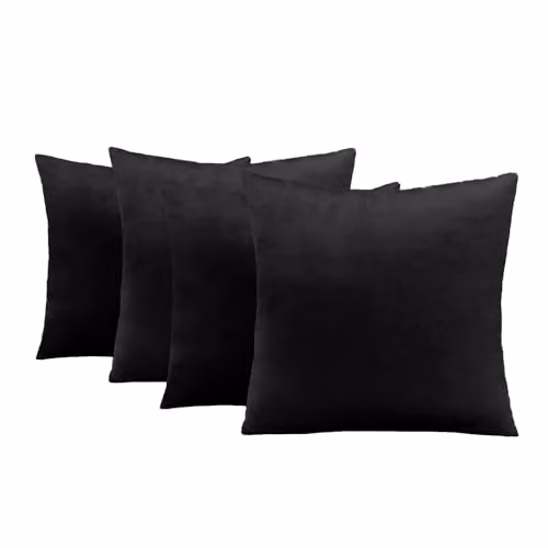 OHS Set of 4 Black Matte Velvet Square Cushions, W/D/H: 45 x 45 x 45 cm – 4