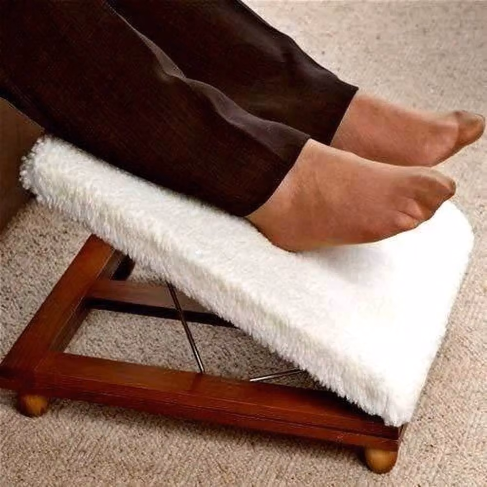 EONLION Adjustable White Fabric Stool with Wood Frame and Leg Rest, Height: 100 cm – 2