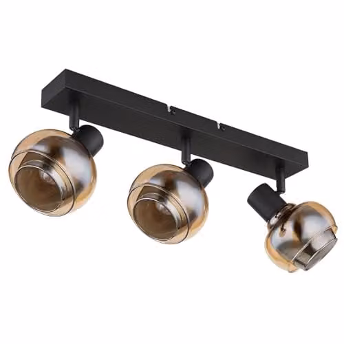 Globo Lighting Tokki Ceiling Spotlight Bar in Matt Black with Amber Glass Shades, 3x E14