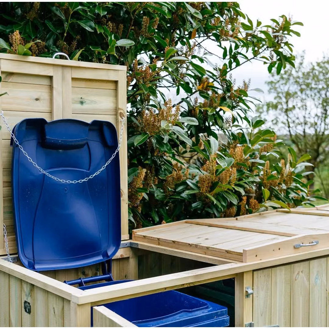 Buttercup Farm Shireburn Quintet Timber Wheelie Bin Store in Natural, Fits 5x 140L Bins, W/D/H: 297 x 120 x 118 cm – 4