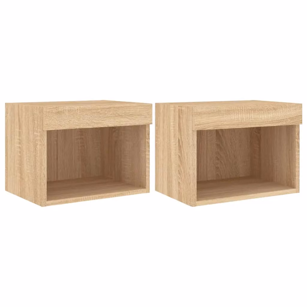 Berkfield Home Set of 2 Wall-mounted Bedside Cabinets with Integrated LED Lights in Sonoma Oak Brown – 2