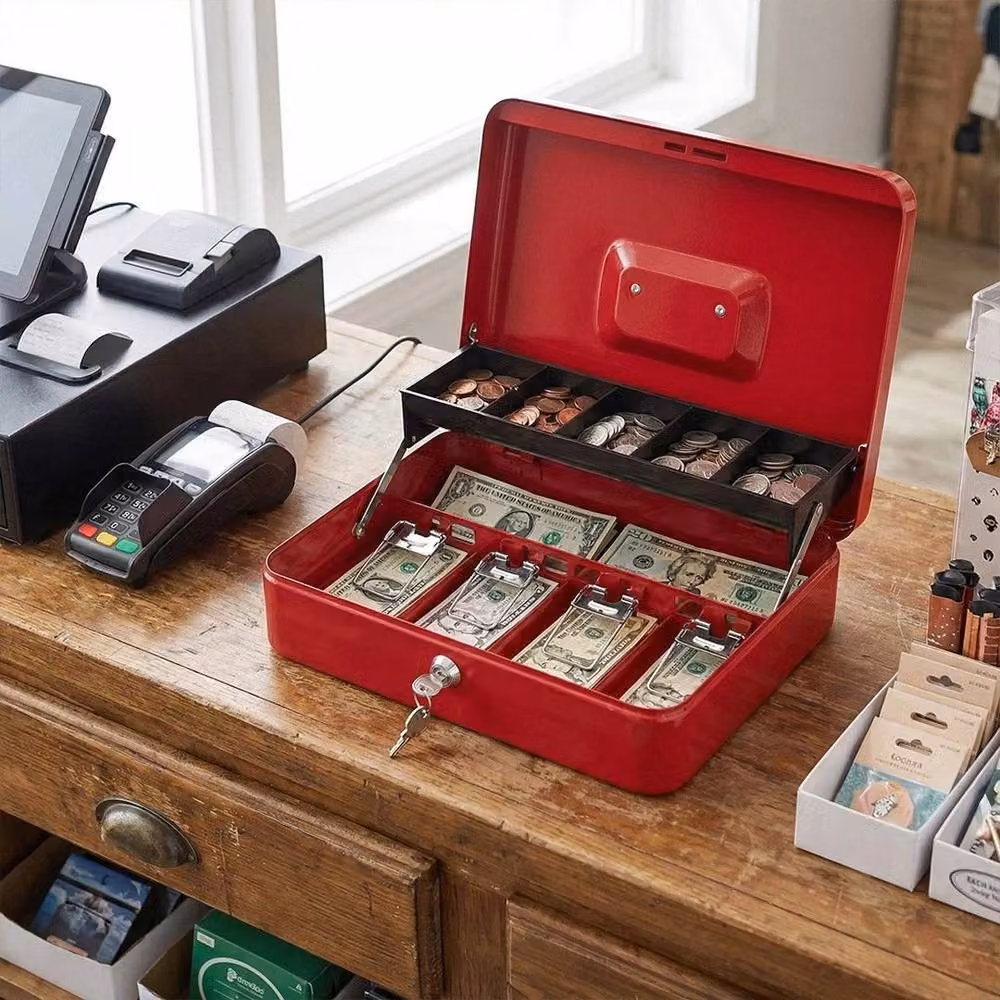 Spetlek Red Heavy Duty Steel Cash Box Security Money Storage with Lid – 4