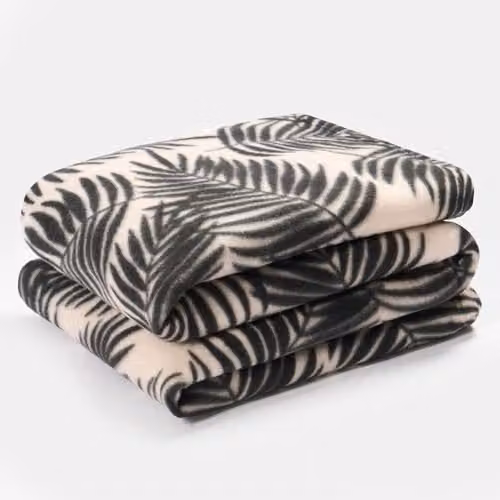 OHS Floral Fleece Throw Blanket with Palm Leaf Print in Beige and Black, W/D/H: 120 x 150 cm – 2