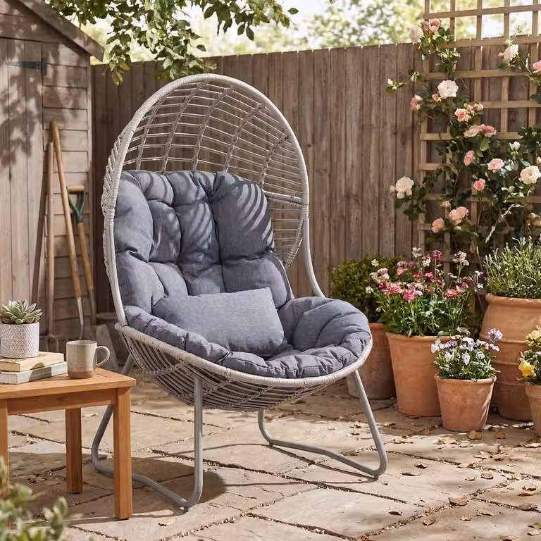KORVIXA Oversized Egg Chair with Removable Seat in Grey, W/D: 100 x 100 cm